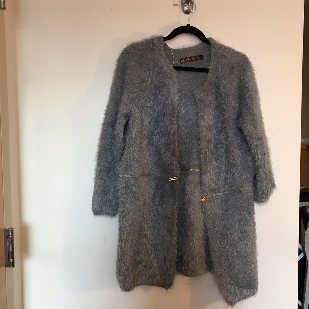Gray ASOS fuzzy cardigan